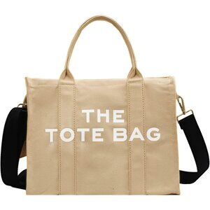 Women Khaki Personalized Canvas with Zipper Top-Handle Crossbody Tote Handbag